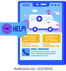 Ambulance Call Mobile Care Service Icon. Medical Urgent Help Car Transport Vector. Doctor First Aid Online. Rescue Paramedic Team Ringing Via Smartphone