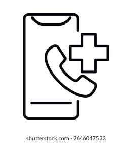 Ambulance call phone line vector icon