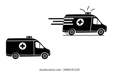 Ambulance Car , black isolated silhouette