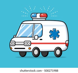 Ambulance car with a blue medical symbol.