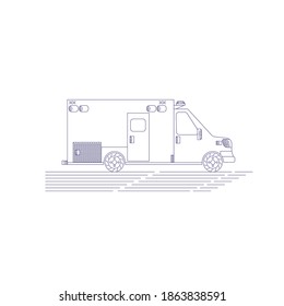 Ambulance car blue outline silhouette on white background. Medical evacuation.