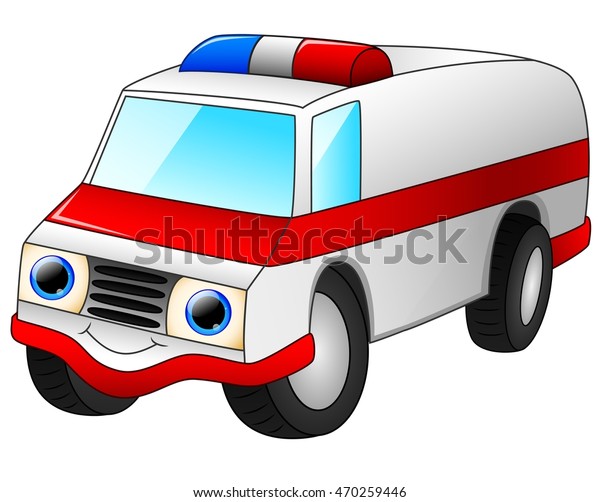 Ambulance car\
cartoon isolated on white\
background