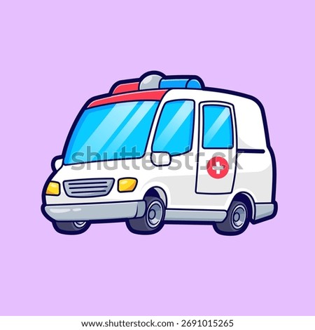 Ambulance Car Cartoon Vector Icon Illustration. Health Transportation Icon Concept Isolated Premium Vector. Flat Cartoon Style