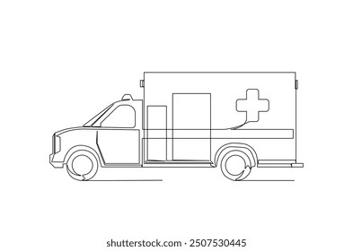 Ambulance car continuous one line drawing. Ambulance van single line art illustration. Editable vector.