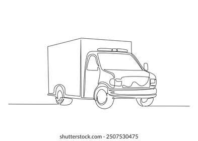 Ambulance car continuous one line drawing. Ambulance van single line art illustration. Editable vector.