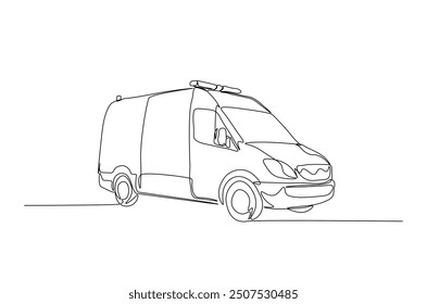 Ambulance car continuous one line drawing. Ambulance van single line art illustration. Editable vector.