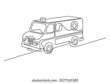 Ambulance car continuous one line drawing isolated on white vector illustration