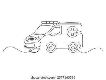 Ambulance car continuous one line drawing isolated on white vector illustration