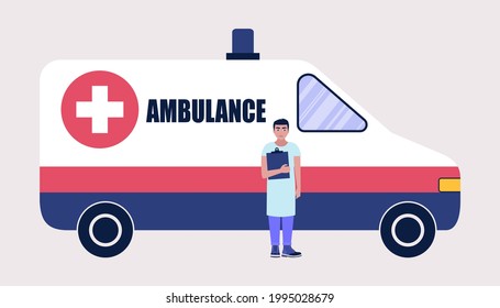 Ambulance Car and doctor. Vector illustration in a flat style