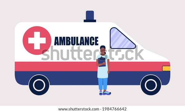 Ambulance Car and doctor. Vector illustration in a\
flat style
