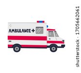 Ambulance car. Emergency Help service. Side view of Red emergency car on white background. Simple flat style vector illustration