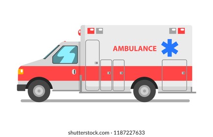 Ambulance car, emergency medical service vehicle vector Illustration on a white background