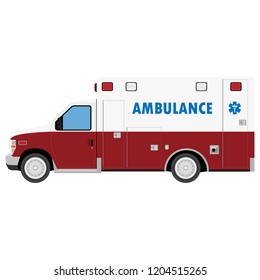 Ambulance Car. An emergency medical service, administering emergency care to those with acute medical problems. Side view. Vector illustration