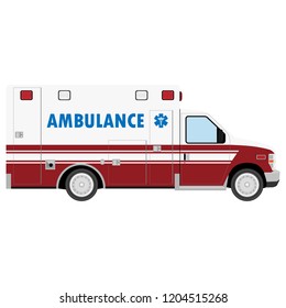 Ambulance Car. An emergency medical service, administering emergency care to those with acute medical problems. Side view. Vector illustration