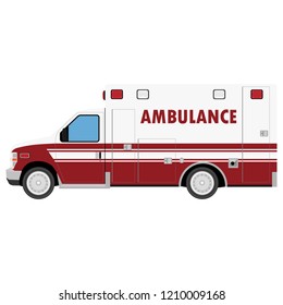 Ambulance Car. An emergency medical service, administering emergency care to those with acute medical problems. Side view. Vector illustration