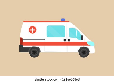 Ambulance car. Emergency medical service vehicle. Hospital car. Flat design. Ambulance icon. Stock vector illustration on isolated background.