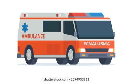 Ambulance Car, Emergency Medical Service Vehicle. Flat Design Vector Illustration	