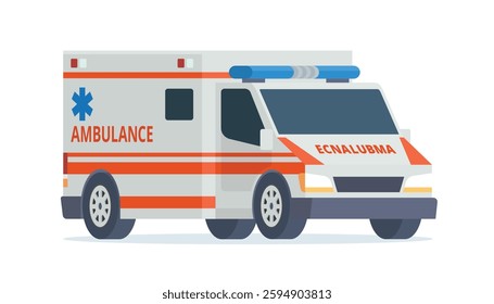 Ambulance Car, Emergency Medical Service Vehicle. Flat Design Vector Illustration	