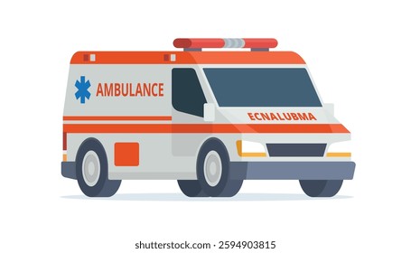 Ambulance Car, Emergency Medical Service Vehicle. Flat Design Vector Illustration	