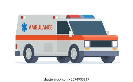 Ambulance Car, Emergency Medical Service Vehicle. Flat Design Vector Illustration	