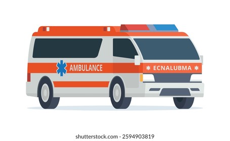 Ambulance Car, Emergency Medical Service Vehicle. Flat Design Vector Illustration	