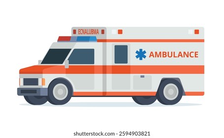 Ambulance Car, Emergency Medical Service Vehicle. Flat Design Vector Illustration	