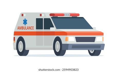 Ambulance Car, Emergency Medical Service Vehicle. Flat Design Vector Illustration	