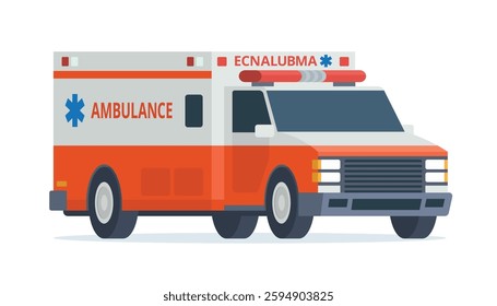 Ambulance Car, Emergency Medical Service Vehicle. Flat Design Vector Illustration	