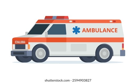 Ambulance Car, Emergency Medical Service Vehicle. Flat Design Vector Illustration	