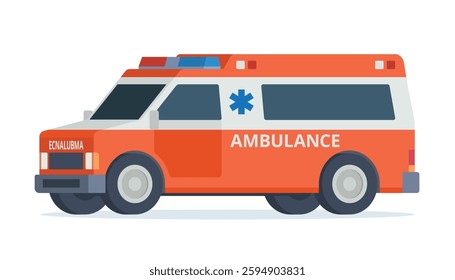 Ambulance Car, Emergency Medical Service Vehicle. Flat Design Vector Illustration	