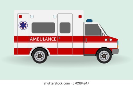 Ambulance car. Emergency medical service vehicle. Hospital transport. Flat style vector illustration