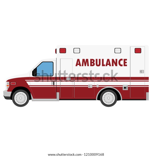 Ambulance Car. An emergency medical service,\
administering emergency care to those with acute medical problems.\
Side view. Vector\
illustration
