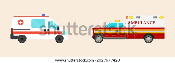 Ambulance car. Emergency medical service
vehicle. Hospital car. Flat design. Ambulance icon. Stock vector
illustration on isolated
background.	
