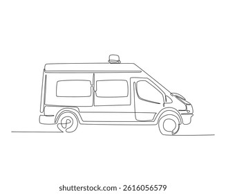 Ambulance car emergency service outline illustration. Continuous line drawing of ambulance.