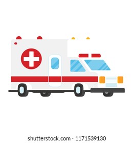 Ambulance car emergency transport service flat style vector illustration isolated on white background. Red white vehicle from hospital medical aid center