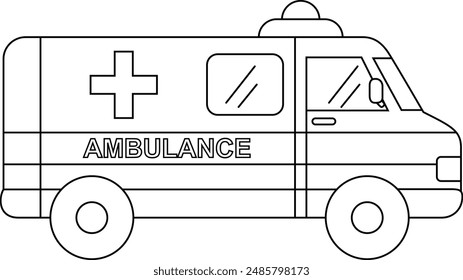 Krankenwagen, Notfall-Transport Umriss Malseite für Kinder. Nette Krankenhaus Fahrzeug Clip Art