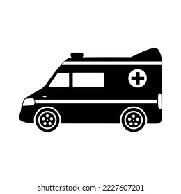 Ambulance car. Emergency vehicle. Medic transport silhouette. Vector isolated on white.