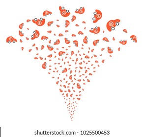 Ambulance Car exploding fountain. Vector illustration style is flat iconic symbols. Object fountain combined from random pictographs as ambulance car fireworks.