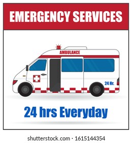 Ambulance Car Fast Emergency Medical and Accident Service, Paramedic Team to Help The Patient , Administering Health Care , Cartoon Ambulance Vector Illustration Design on White Banner Background