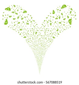 Ambulance Car fireworks stream. Vector illustration style is flat eco green iconic symbols on a white background. Object double fountain done from random pictographs.