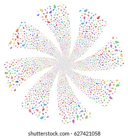 Ambulance Car fireworks swirl rotation. Vector illustration style is flat bright multicolored iconic symbols on a white background. Object twirl constructed from random pictograms.
