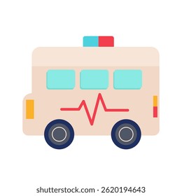 Coche de ambulancia en diseño plano. Automóvil paramédico, servicio de emergencia. Ilustración vectorial aislada.