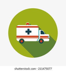 ambulance car flat icon with long shadow