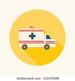 ambulance car flat icon with long shadow