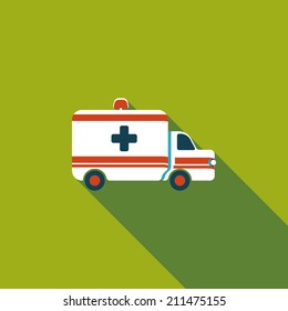 ambulance car flat icon with long shadow