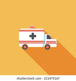 ambulance car flat icon with long shadow