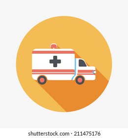ambulance car flat icon with long shadow