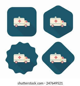 ambulance car flat icon with long shadow