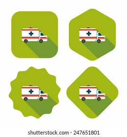 ambulance car flat icon with long shadow