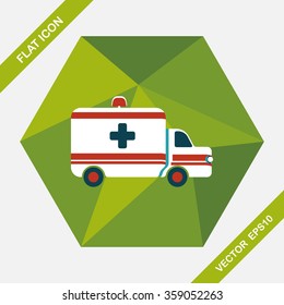ambulance car flat icon with long shadow